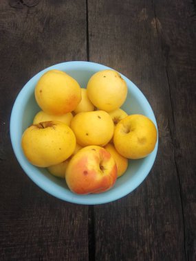 Sarı elmalar mavi kasede