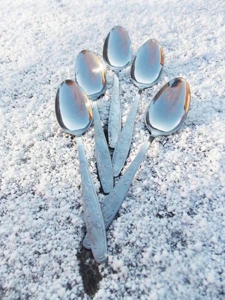 Spoons Snow — Stock Photo, Image
