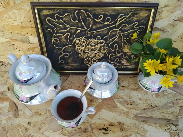 Breakfast Cup Tea Table — Stock Photo, Image