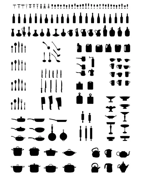 Silhouetten van keukengerei — Stockvector