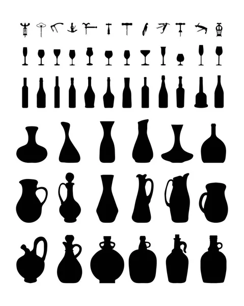 瓶、 眼镜和开瓶器 — 图库矢量图片
