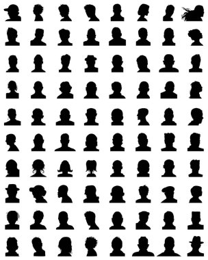 Farklı avatarları beyaz bir arka plan üzerinde siyah siluetleri