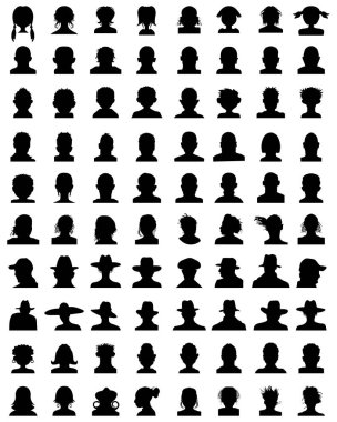 Farklı avatarları beyaz bir arka plan üzerinde siyah siluetleri