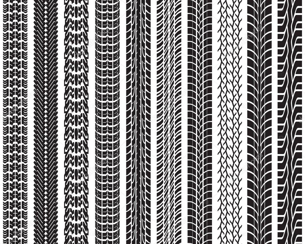 Black prints of tread of cars, seamless illustration