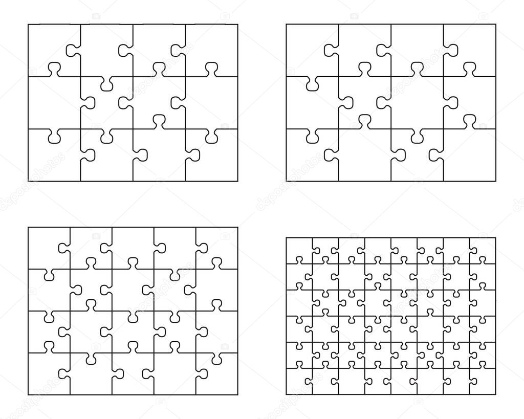 Set of four white puzzles, separate parts