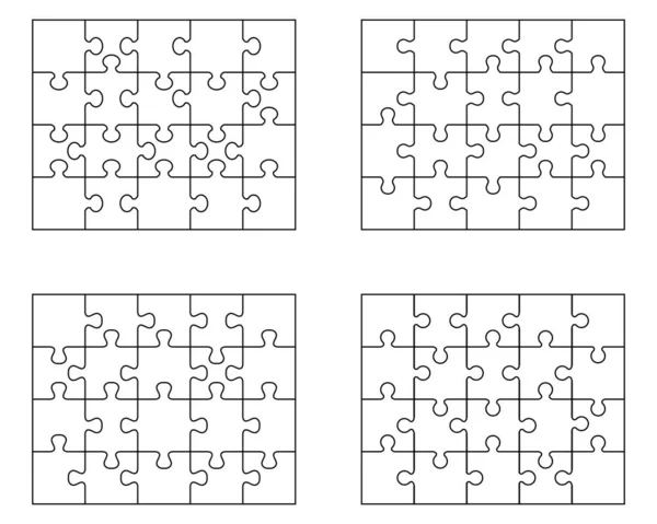 Illustratie Van Vier Witte Puzzels Afzonderlijke Stukjes — Stockvector