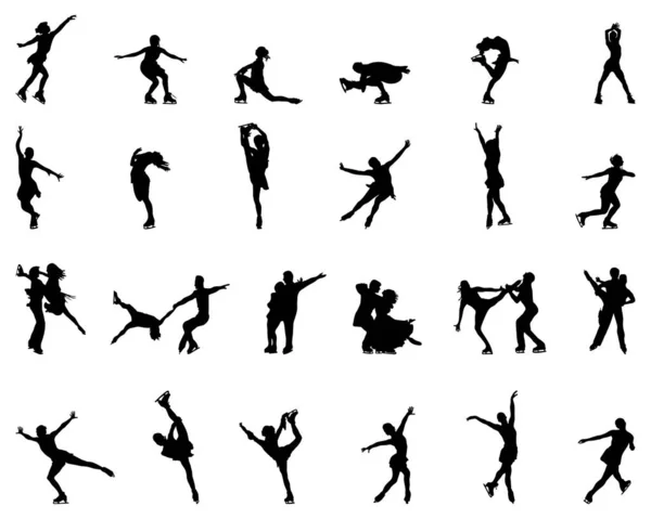 Black Silhouettes Skating White Background — Stock Vector