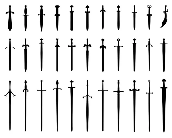 Black Silhouettes Swords White Background — Stock Vector