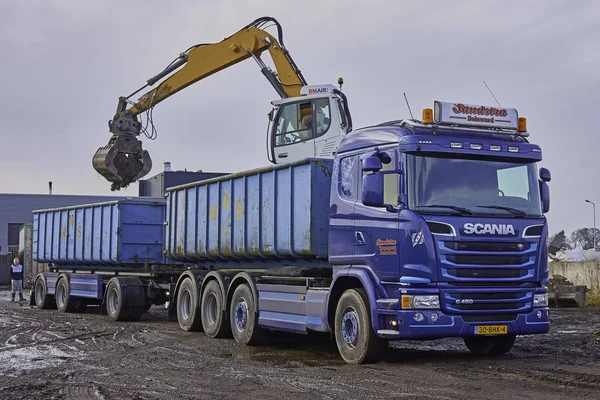 Blue lorry trailer with containers Royalty Free Stock Images