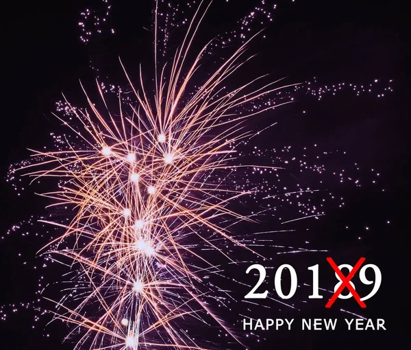Happy New Year Fireworks 2019 Holiday Background White Text Pink — Stock Photo, Image