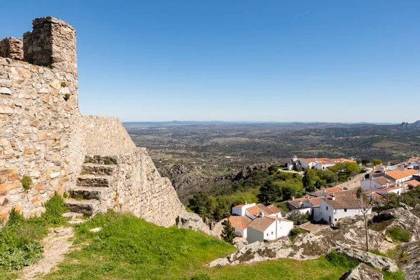 Vista Del Pueblo Marvao Con Hermosas Casas Iglesia Pared Con — Foto de Stock