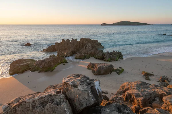 Porto Covo Beach Sunset Ilha Pessegueiro Island Background Portugal — 스톡 사진