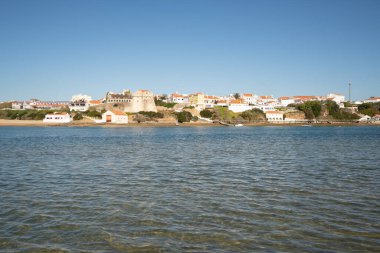 View of Vila Nova de Milfontes with river Mira, in Portugal