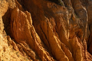 Ponta da Piedade kayalıkları Lagos 'ta, Portekiz' de kum kumu detayları