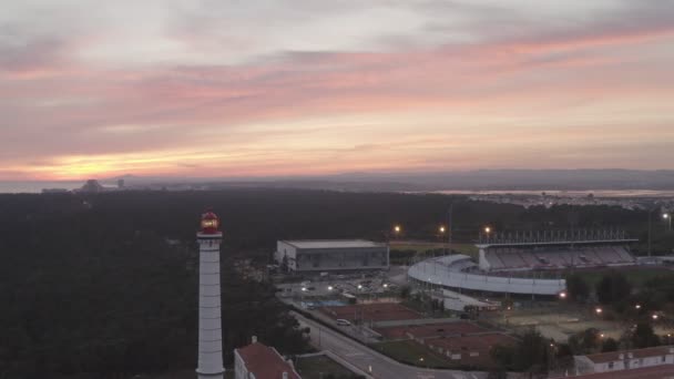 Luchtfoto Van Vila Real Santo Antnio Stad Vuurtoren Farol Stadion — Stockvideo