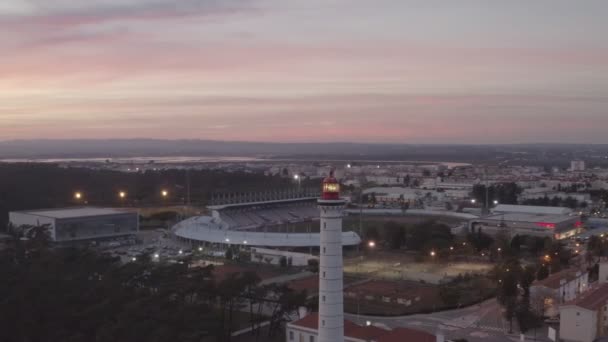 Luchtfoto Van Vila Real Santo Antnio Stad Vuurtoren Farol Stadion — Stockvideo