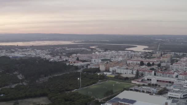 Luchtfoto Van Vila Real Santo Antnio Stad Vuurtoren Farol Stadion — Stockvideo