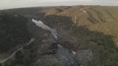 Pulo do Lobo waterfall drone aerial view in Alentejo, Portugal