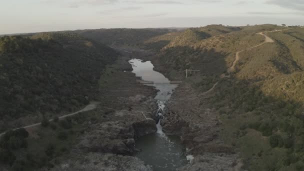 Pulo Lobo Waterfall Drone Aerial View Alentejo Portugal — 비디오