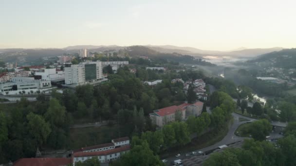 Vista Aérea Del Dron Amarante Portugal Amanecer — Vídeos de Stock