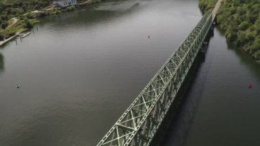 Drone view of a railway bridge in Douro region in Ferradosa, Portugal