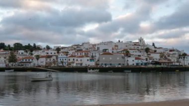 Ferragudo city Timelapse with fishing boats in Algarve, Portugal 