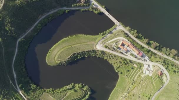 Quinta Tedo Drone Zicht Vorm Bocht Rivier Douro Wijngebied Portugal — Stockvideo