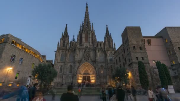 Timelapse Vídeo Catedral Barcelona Por Noche — Vídeos de Stock