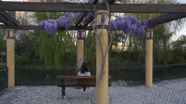 ポルトガルのトマール市内中心部の庭の女性 — ストック動画