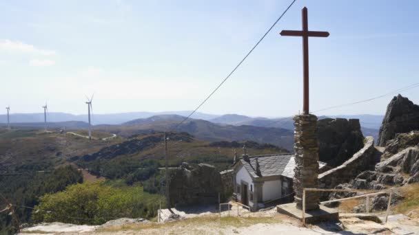 Pohled Krajinu Svatyně Sao Macario Arouca Serra Freita Portugalsko — Stock video