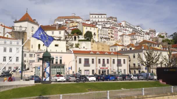 Vue Ville Coimbra Avec Drapeau Union Européenne Portugal — Video