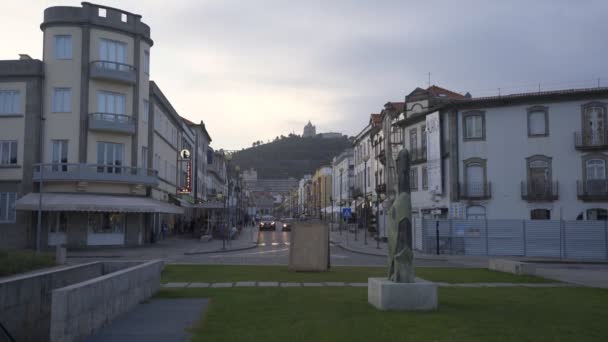 Rua Principal Viana Castelo Com Vista Para Santuário Igreja Santa — Vídeo de Stock