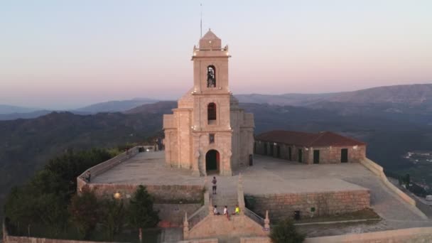 Senhora Graca Kirche Drohne Luftaufnahme Mondim Basto Landschaft Bei Sonnenuntergang — Stockvideo