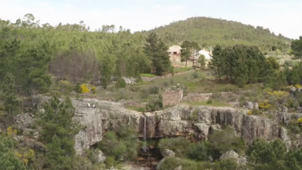 Waterfall Drone Aerial View Vila Rei Portugal — Stock Video