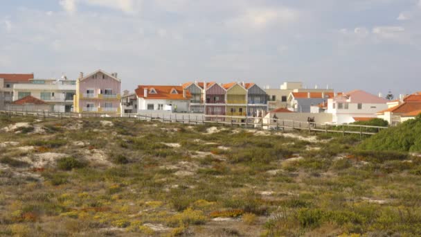 Costa Nova Beaux Bâtiments Rayures Blanches Colorées Aveiro Portugal — Video