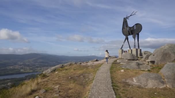 Вид Реку Миньо Испанию Вила Нова Сервейра Португалия — стоковое видео