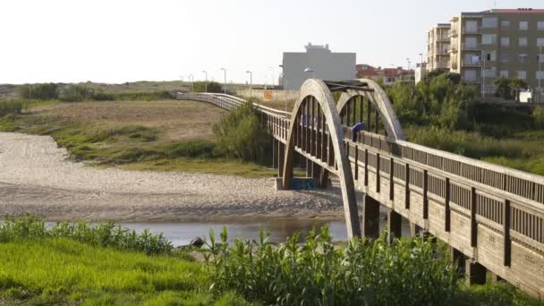 Міст Біля Пляжу Лабруж Португалія — стокове відео