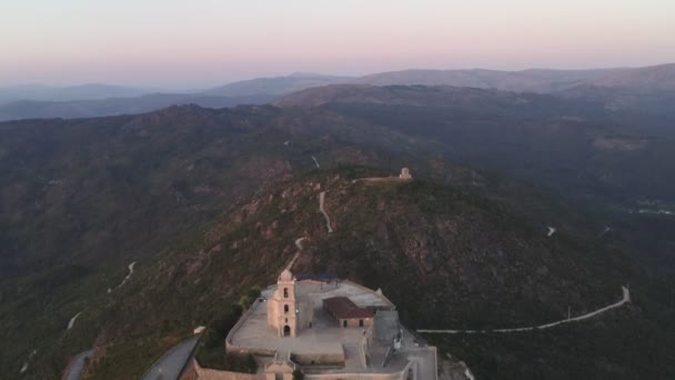 Senhora Graca Iglesia Drone Vista Aérea Mondim Basto Paisaje Atardecer — Vídeo de stock