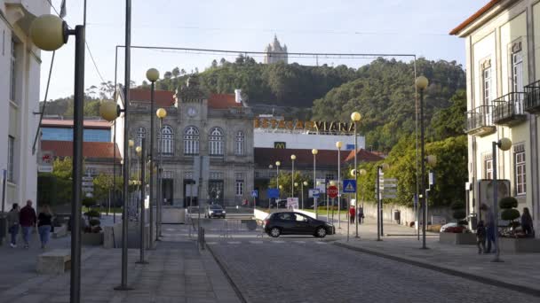 Viana Castelo Κεντρικό Δρόμο Θέα Την Εκκλησία Santa Luzia Ιερό — Αρχείο Βίντεο