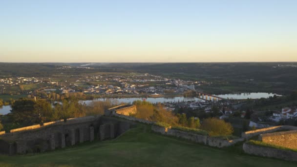 Abrantes Uitzicht Het Landschap Bij Zonsondergang Vanaf Het Kasteel Portugal — Stockvideo