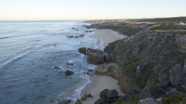 Вид Пляж Фабья Малхао Восходе Солнца Португалии — стоковое видео