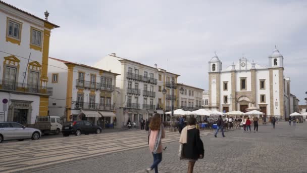 Praca Giraldo Plaza Evora Portugal — Stockvideo