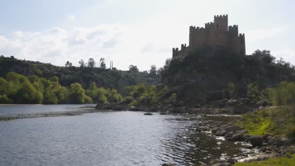 Portekiz Tejo Tagus Nehri Ile Castelo Almourol Kalesi — Stok video