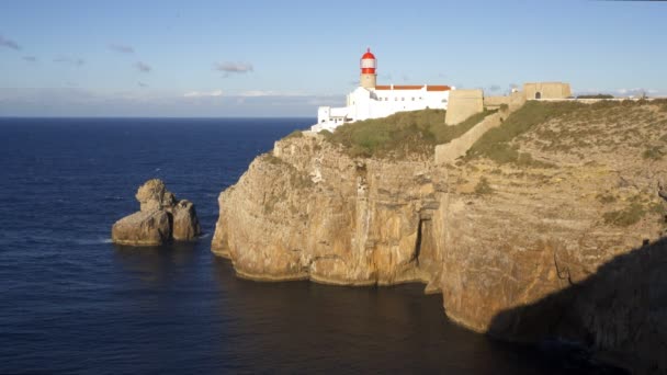 Farol Cabo Sao Vicente Leuchtturm Sagres Portugal — Stockvideo