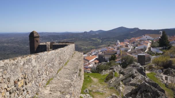 Veduta Del Villaggio Marvao Con Belle Case Chiesa Con Montagne — Video Stock