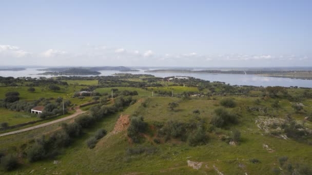 Mourao Castle Alqueva Dam Reservoir Alentejo Portugal — Stock Video