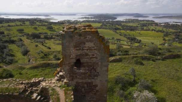 Mourao Castle Alqueva Dam Reservoir Alentejo Portugal — Stock Video