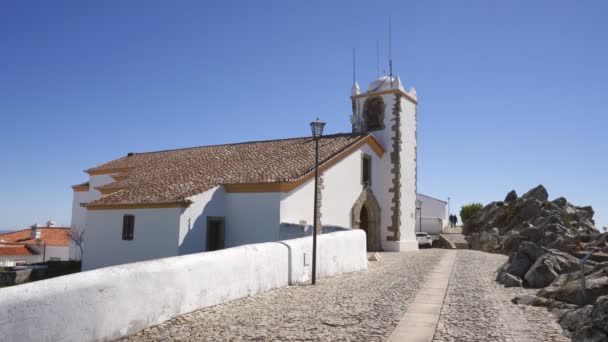 Espirito Santo Kerk Marvao Midden Van Een Prachtig Landschap Stadsmuren — Stockvideo