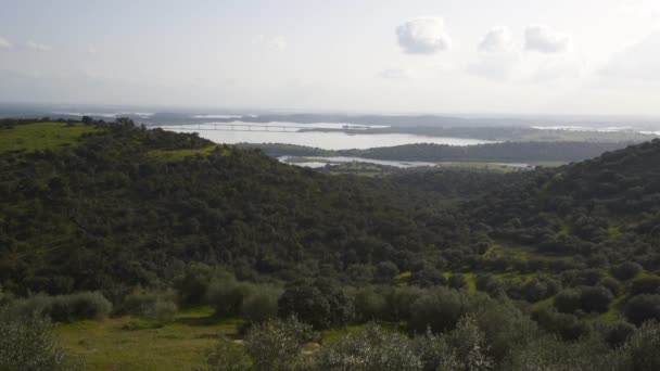 Stausee Alqueva Vom Mourao Alentejo Portugal Aus Gesehen — Stockvideo