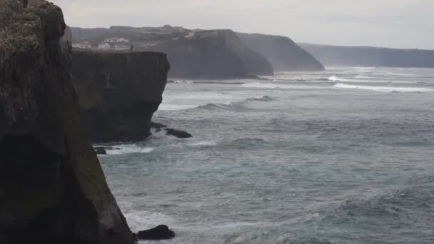 Pêcheurs Pêchant Praia Aljezur Plage Bord Falaise Portugal — Video